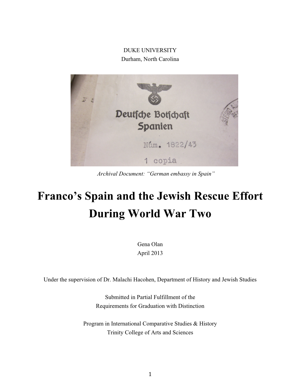 Franco's Spain and the Jewish Rescue Effort During World War