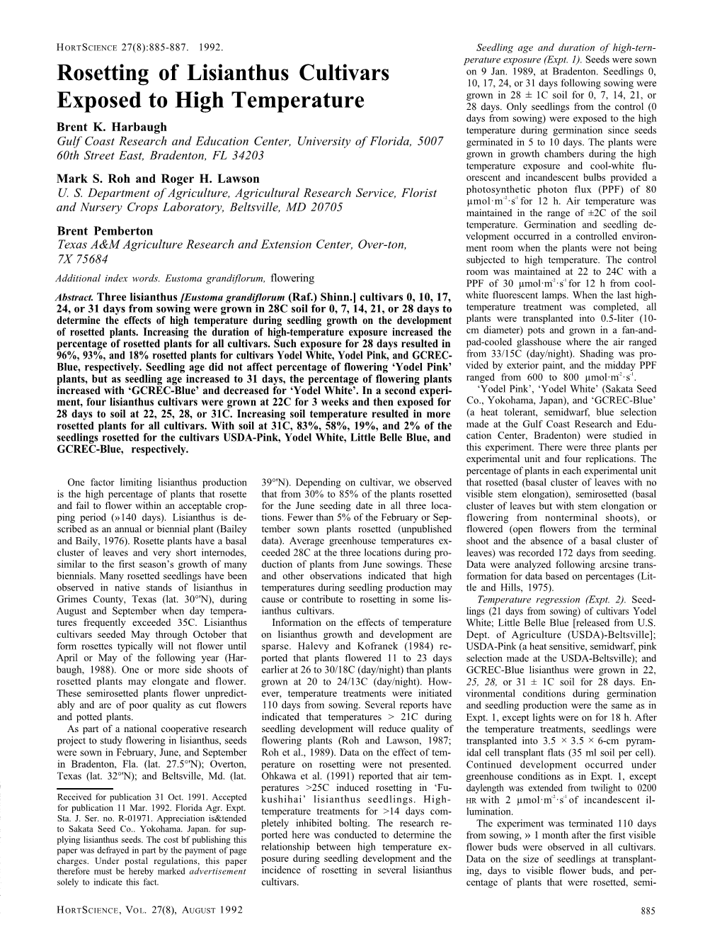 " Rosetting of Lisianthus Cultivars Exposed to High Temperature"