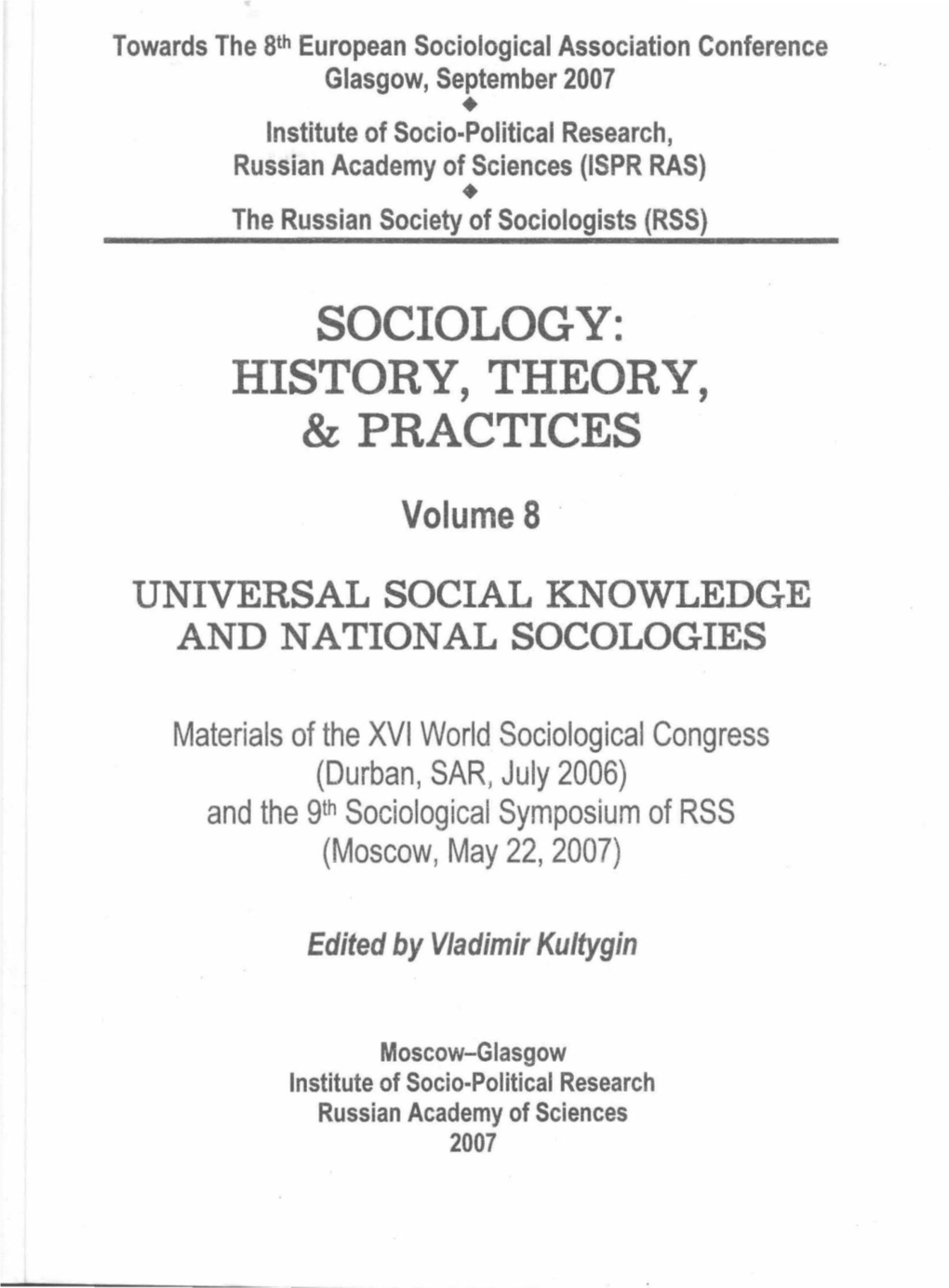 Sociology: History, Theory, & Practices