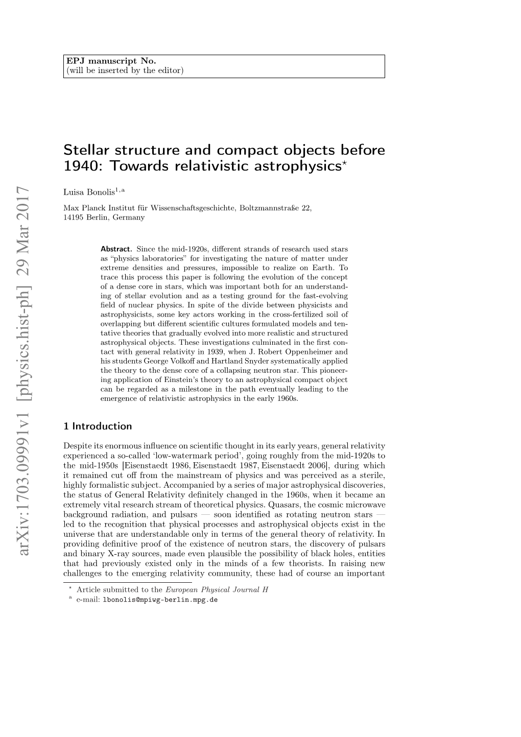 Stellar Structure and Compact Objects Before 1940: Towards Relativistic