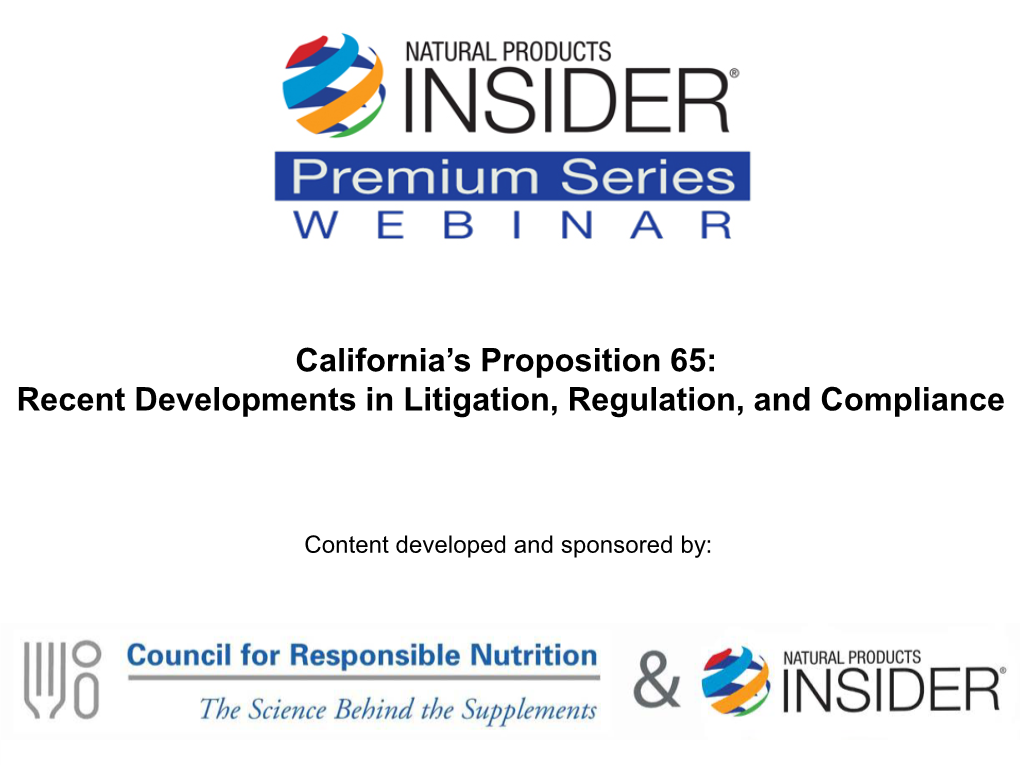 California's Proposition 65: Recent Developments in Litigation, Regulation, and Compliance