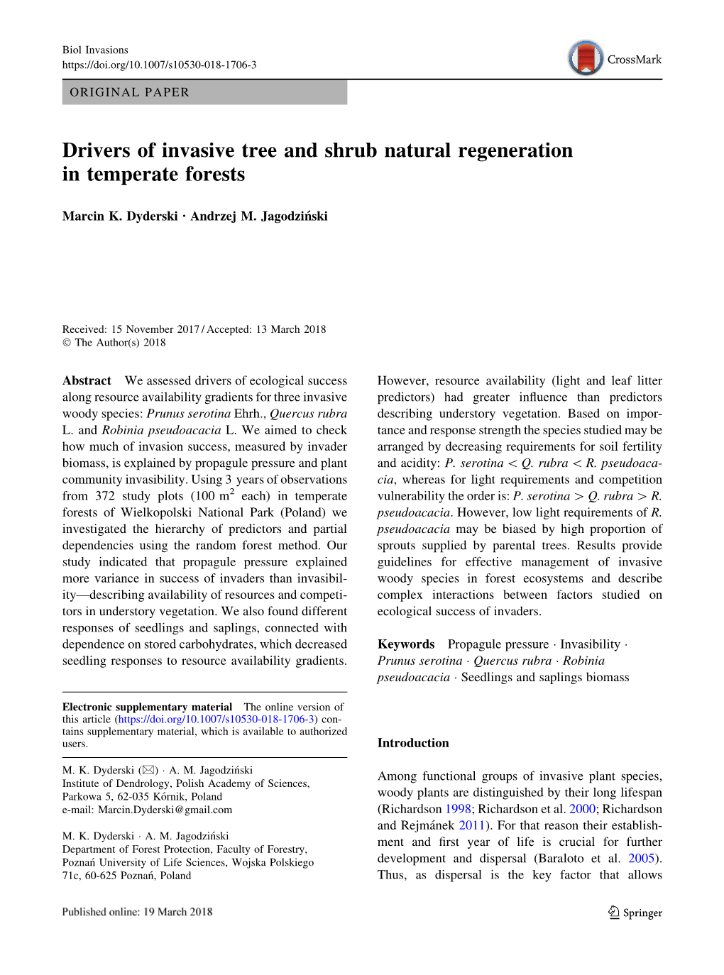 Drivers of Invasive Tree and Shrub Natural Regeneration in Temperate Forests