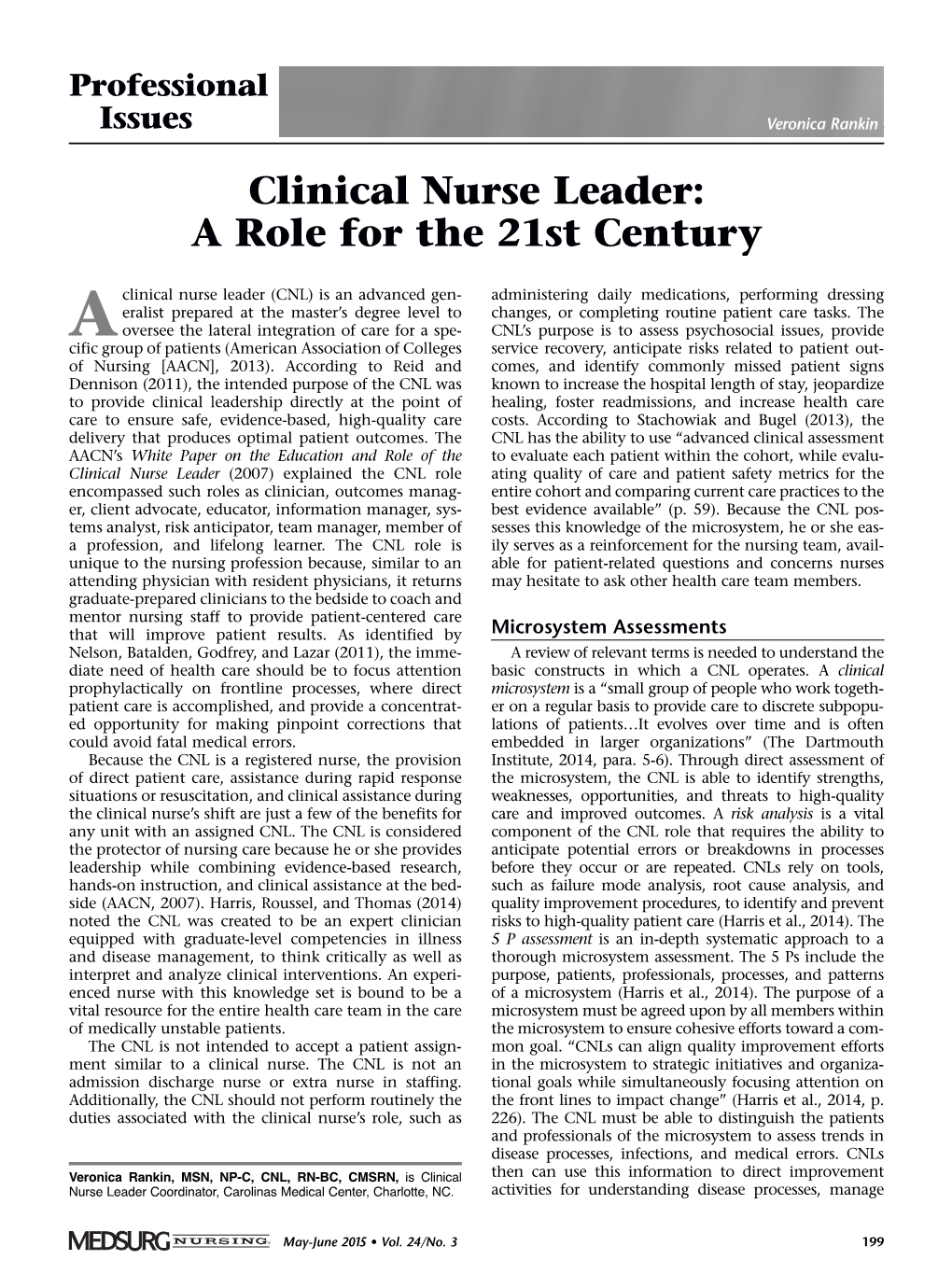 Clinical Nurse Leader: a Role for the 21St Century