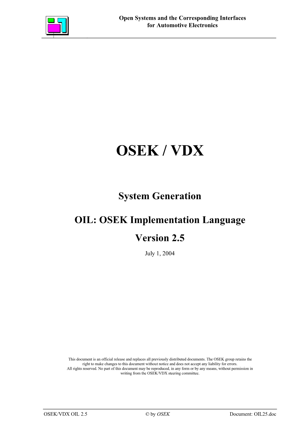 OSEK/VDX OSEK Implementation Language (OIL) Specification