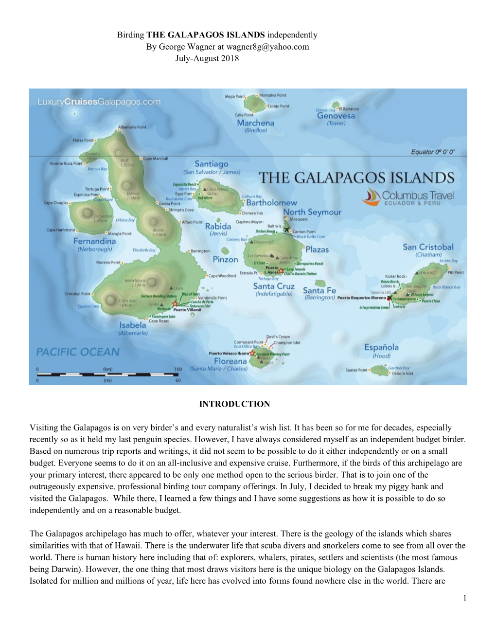 1 Birding the GALAPAGOS ISLANDS Independently by George Wagner