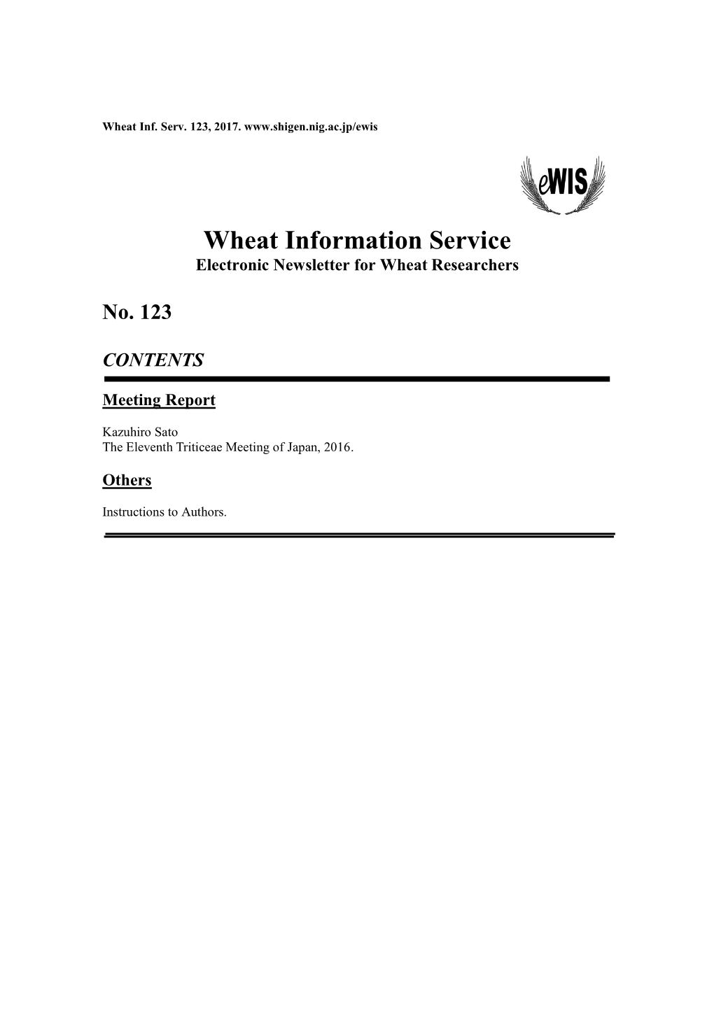 Wheat Information Service Electronic Newsletter for Wheat Researchers