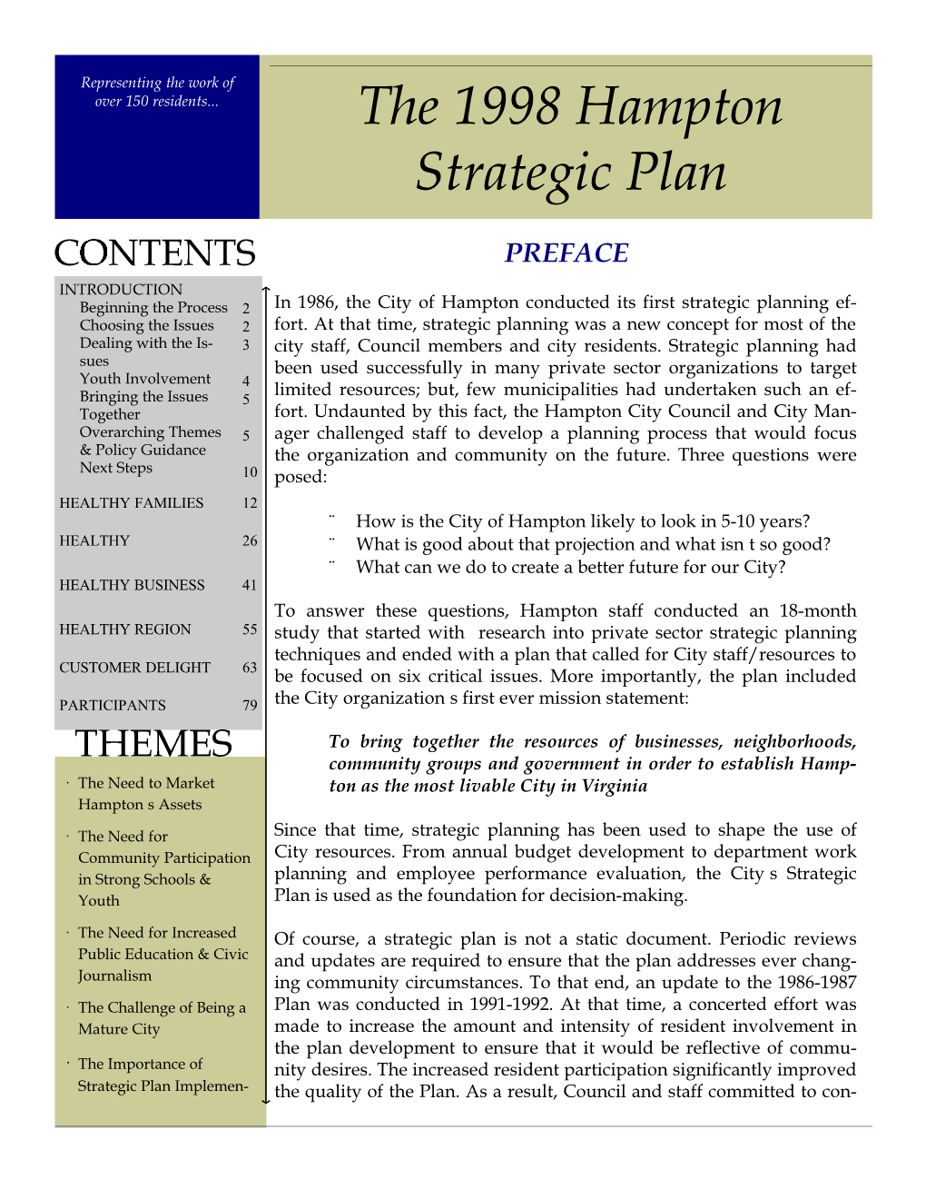 The 1998 Hampton Strategic Plan