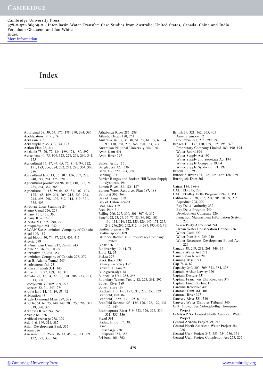 Inter-Basin Water Transfer: Case Studies from Australia, United States, Canada, China and India Fereidoun Ghassemi and Ian White Index More Information