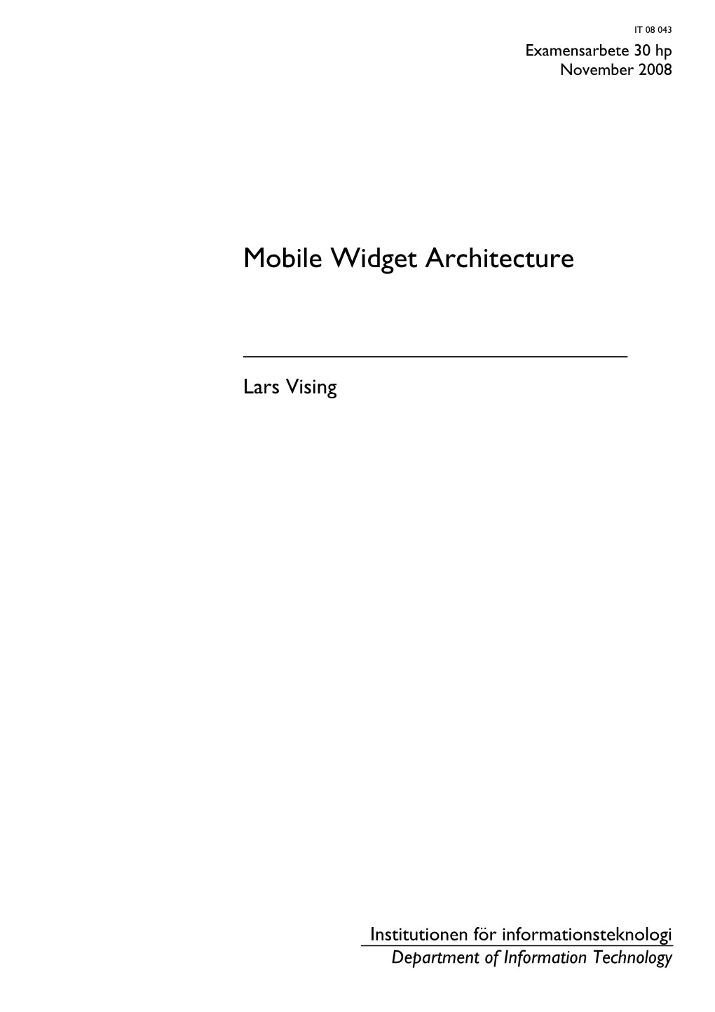 Mobile Widget Architecture