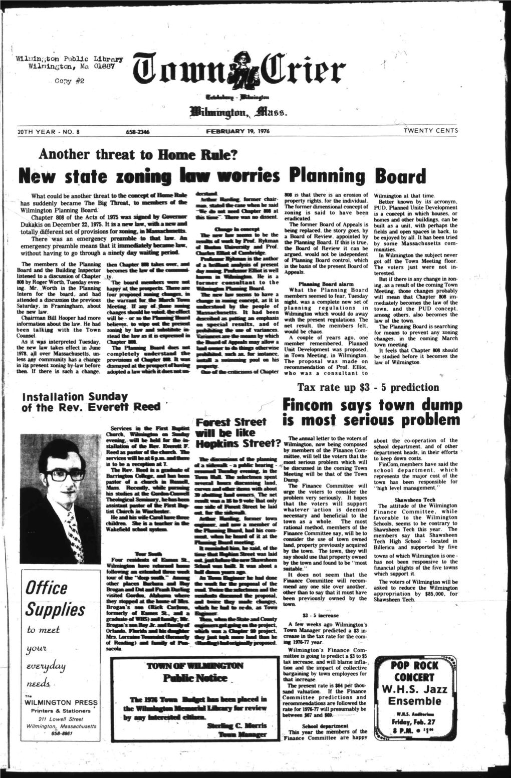 Supplies $3 - S Increase a Few Weeks Ago Wilmington's to M££.£ Town Manager Predicted a S3 In- Crease in the Tax Rate for the Com Ing 1976-77 Year