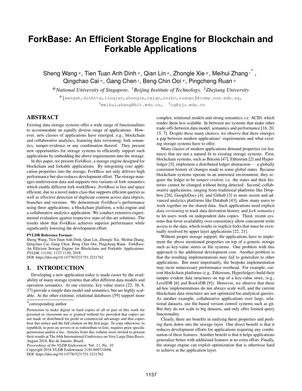 Forkbase: an Efficient Storage Engine for Blockchain