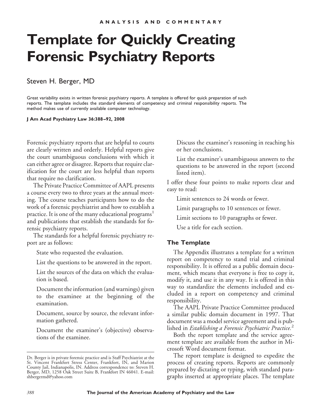 Template for Quickly Creating Forensic Psychiatry Reports