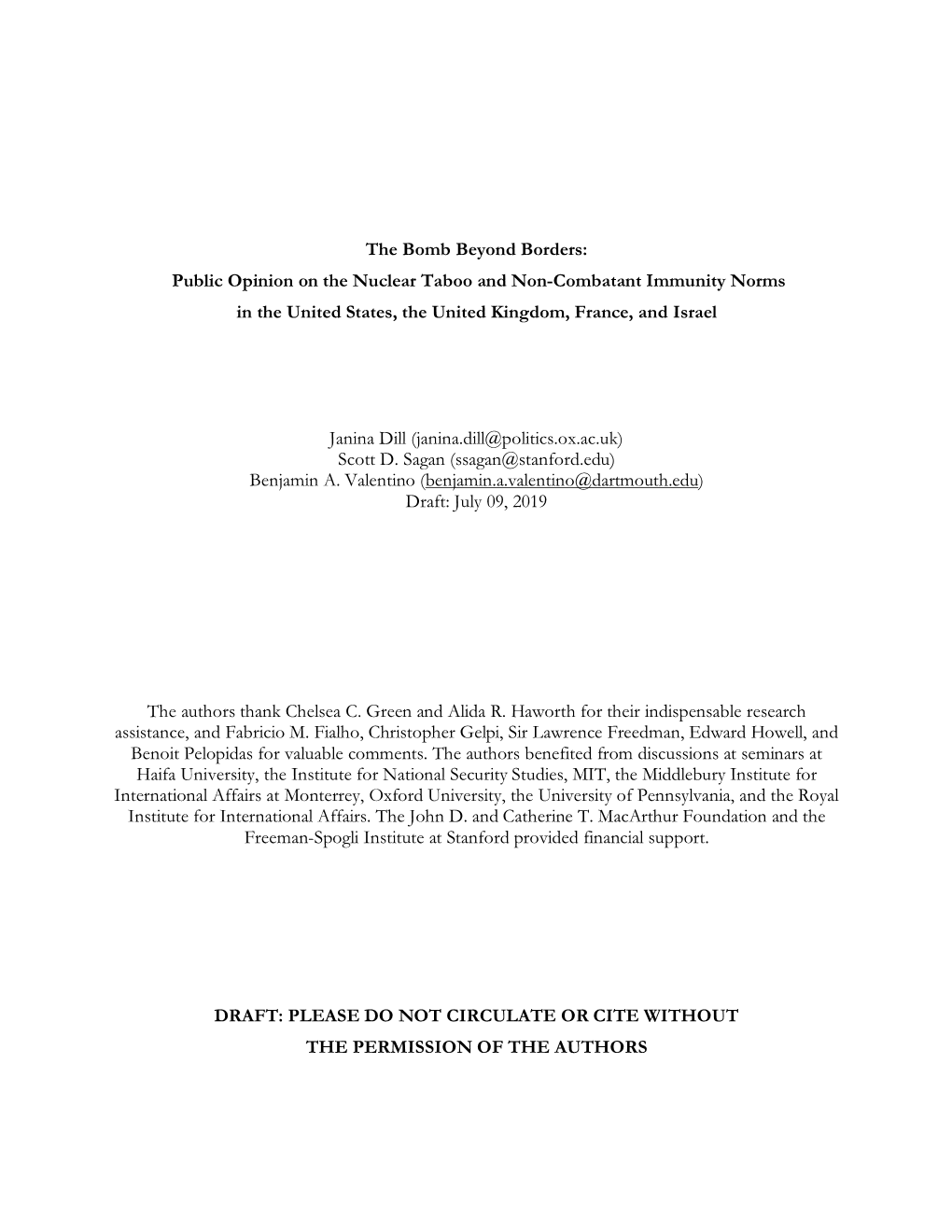 Public Opinion on the Nuclear Taboo and Non-Combatant Immunity Norms in the United States, the United Kingdom, France, and Israel