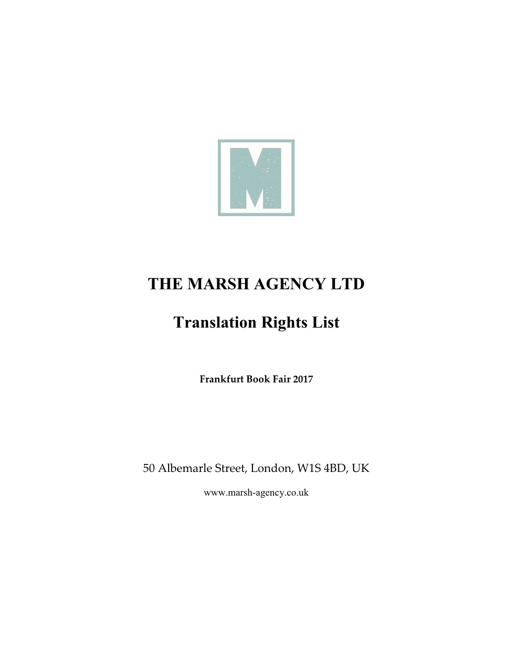 THE MARSH AGENCY LTD Translation Rights List