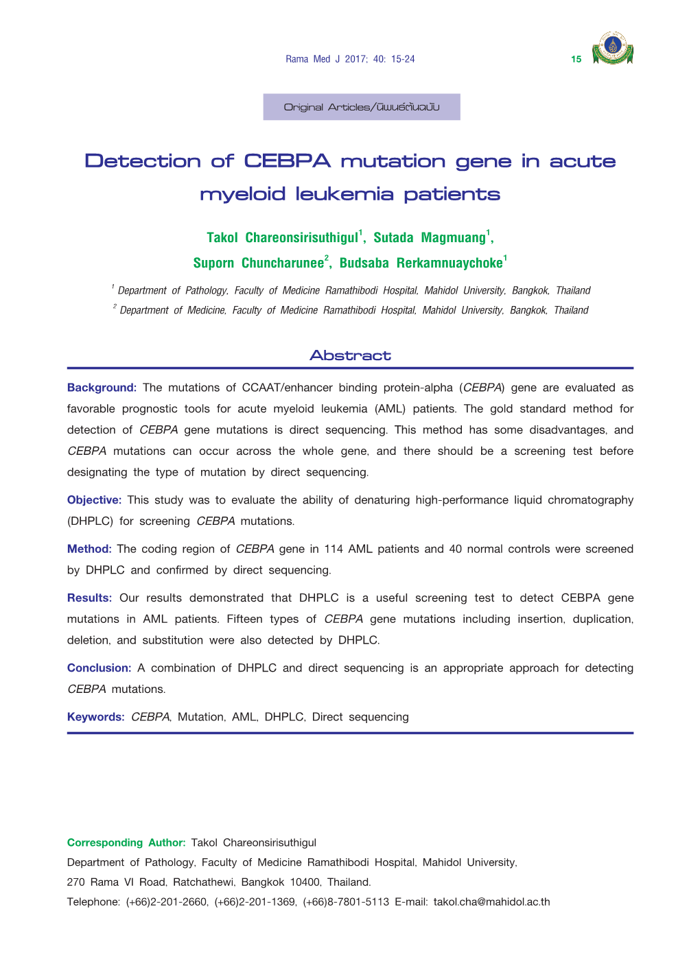 Detection of CEBPA Mutation Gene in Acute Myeloid Leukemia Patients