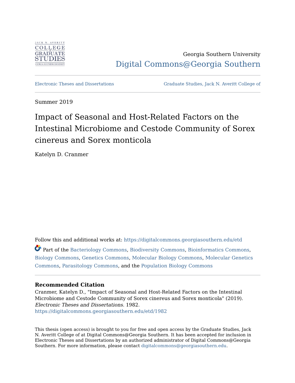 Impact of Seasonal and Host-Related Factors on the Intestinal Microbiome and Cestode Community of Sorex Cinereus and Sorex Monticola