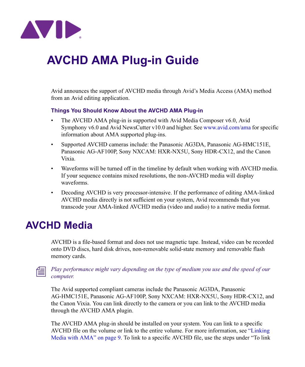 AVCHD AMA Plug-In Guide