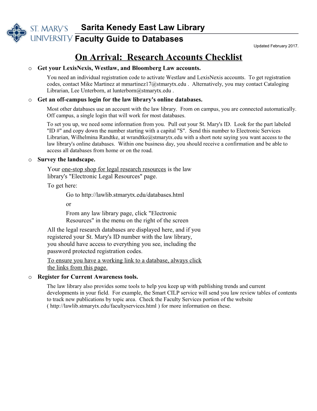 On Arrival: Research Accounts Checklist