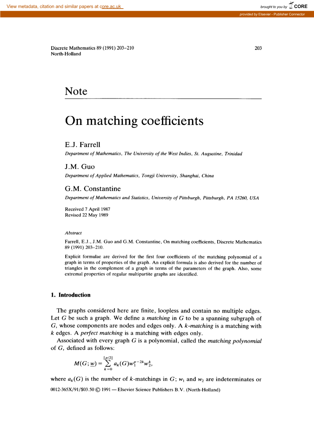 On Matching Coefficients