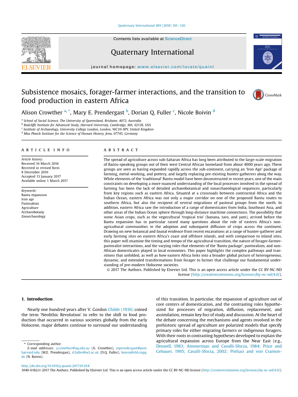 Quaternary International 489 (2018) 101E120