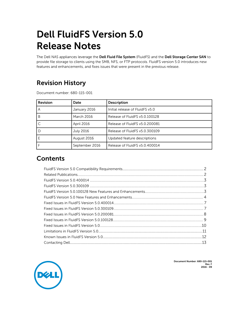 Dell Fluidfs Version 5.0 Release Notes