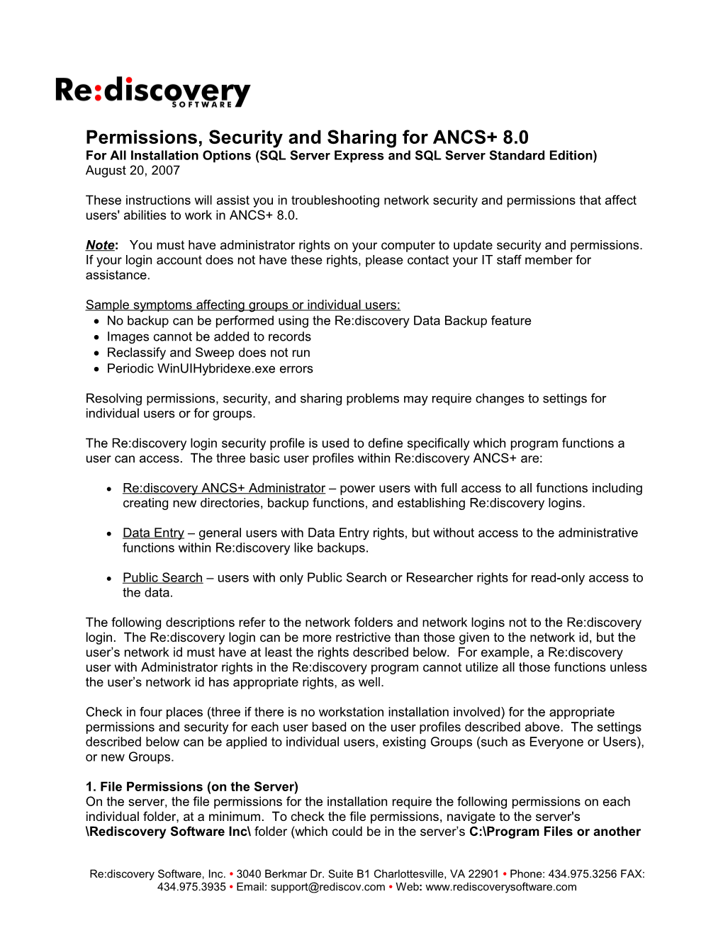 Permissions, Security and Sharing for ANCS+ 8.0