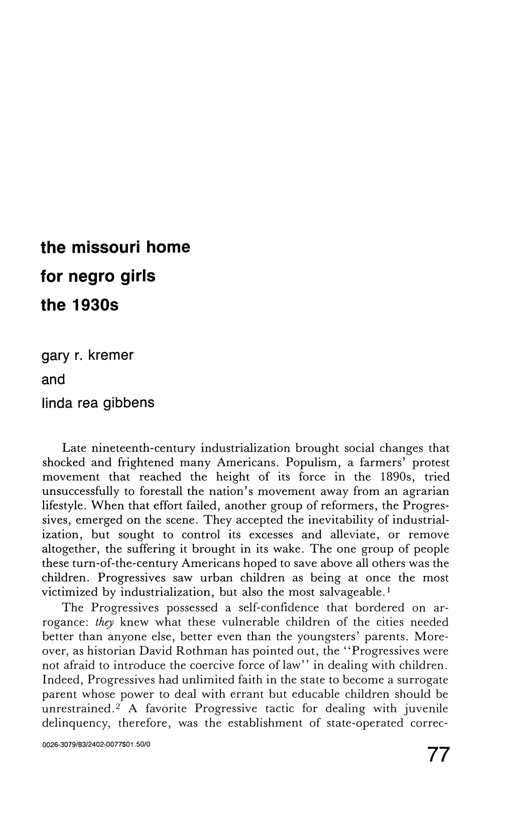 The Missouri Home for Negro Girls the 1930S Gary R