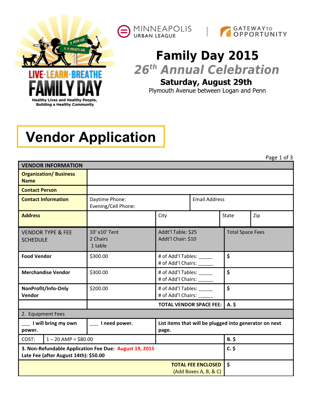 2015 Family Day Vendor Application Page 2 of 3