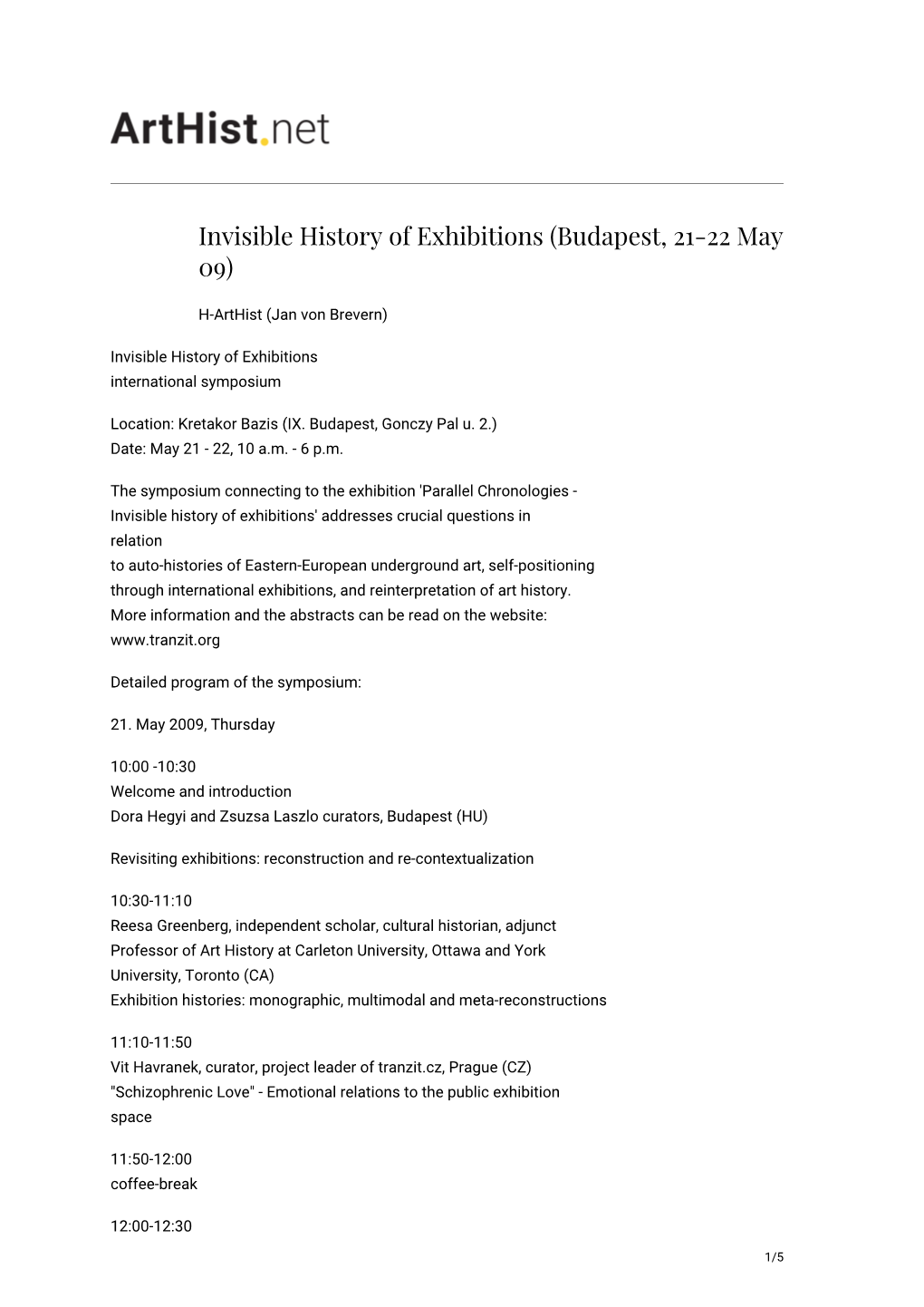 Invisible History of Exhibitions (Budapest, 21-22 May 09)
