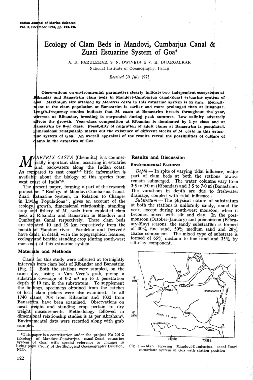 Ecology of Clam Beds in Mandovi, Cumbarjua Canal & Zuari