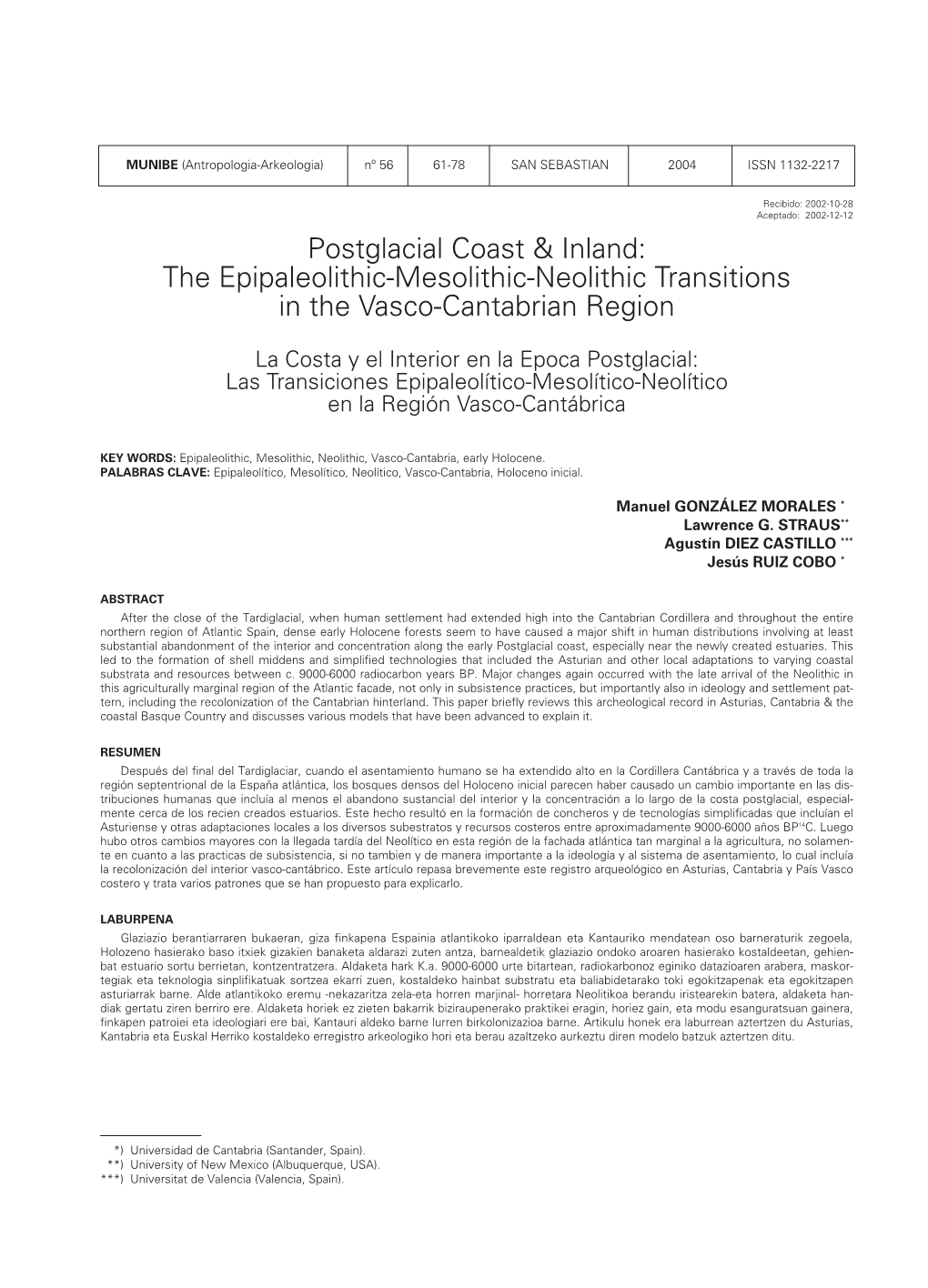 Postglacial Coast & Inland: the Epipaleolithic-Mesolithic-Neolithic