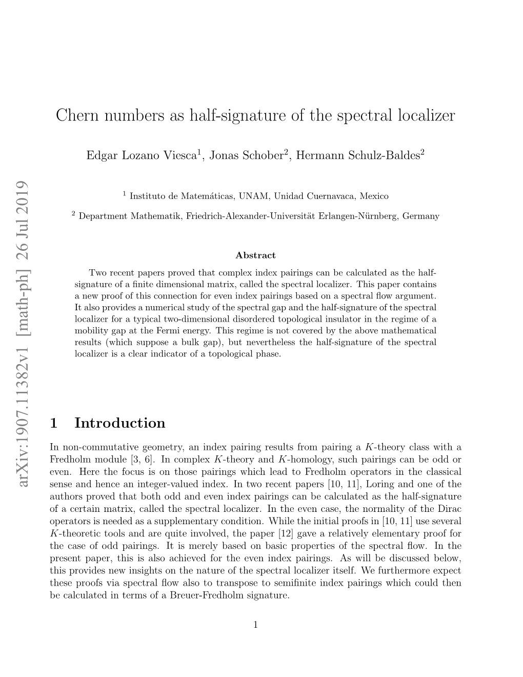 Chern Numbers As Half-Signature of the Spectral Localizer