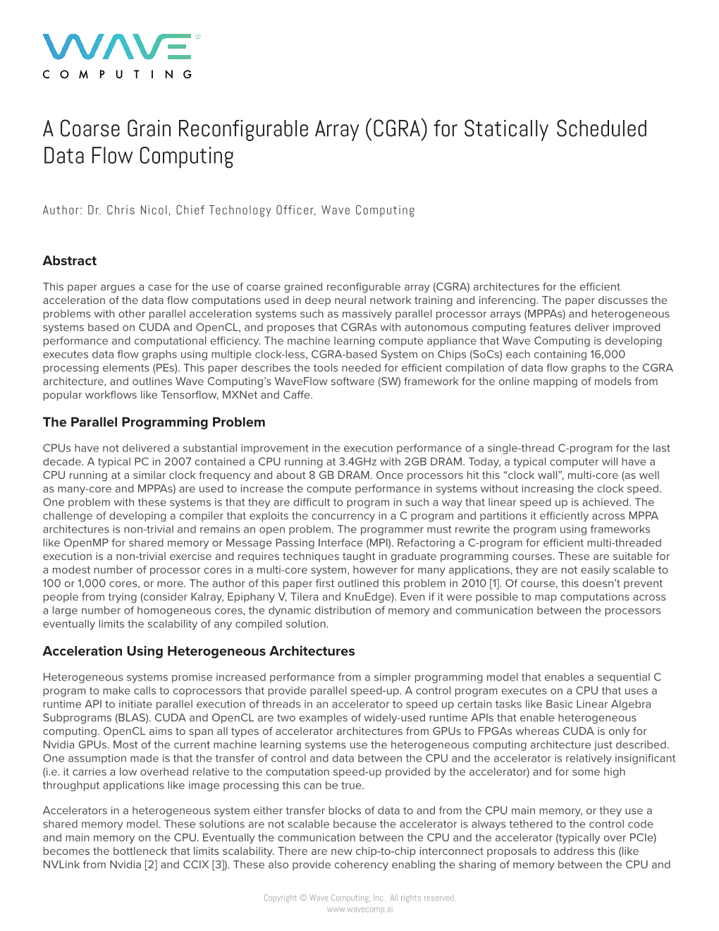 A Coarse Grain Reconfigurable Array (CGRA) for Statically Scheduled Data Flow Computing