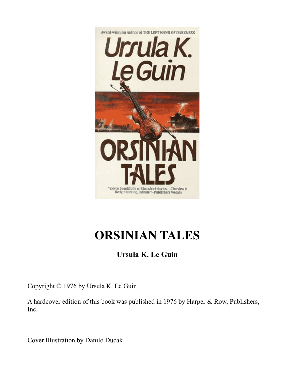 ORSINIAN TALES Ursula K. Le Guin