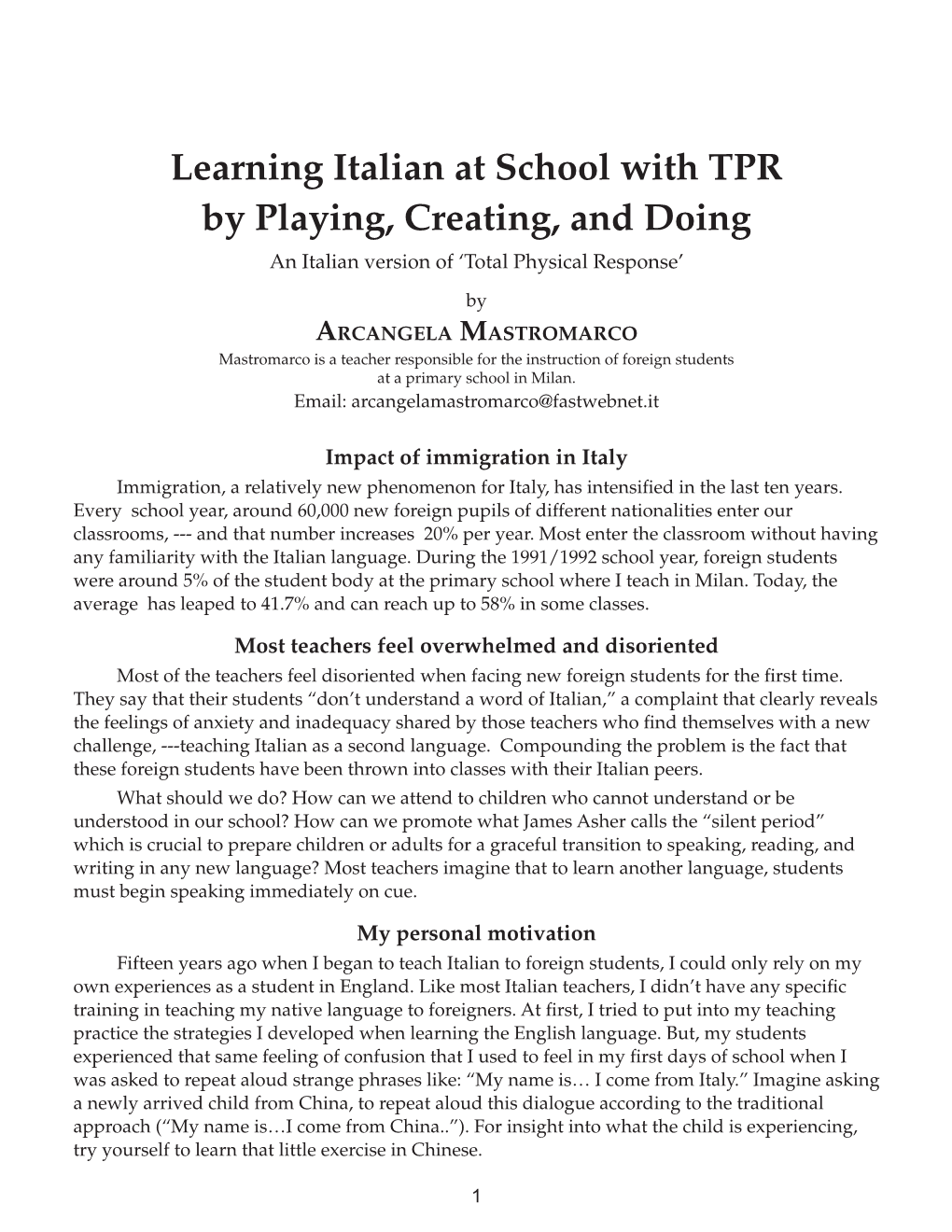 Learning Italian at School with TPR by Playing, Creating, and Doing an Italian Version of ‘Total Physical Response’