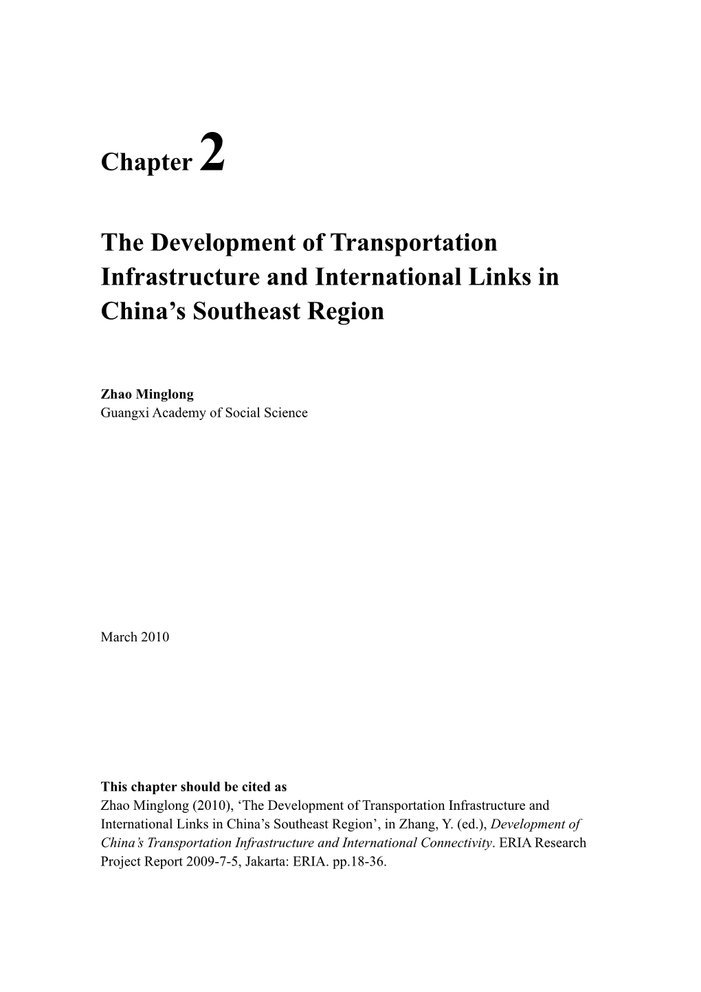 Chapter 2 the Development of Transportation Infrastructure And