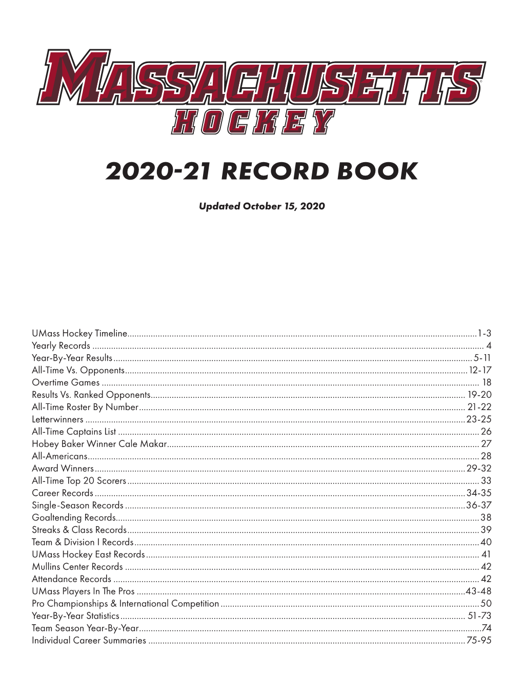 UMASS HOCKEY 2020-21 RECORD BOOK - 1 Cahoon Coached at the University of Massachusetts