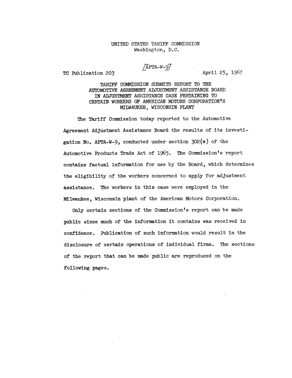 APTA-W-97 TC Publication 203 � April 25, 1967