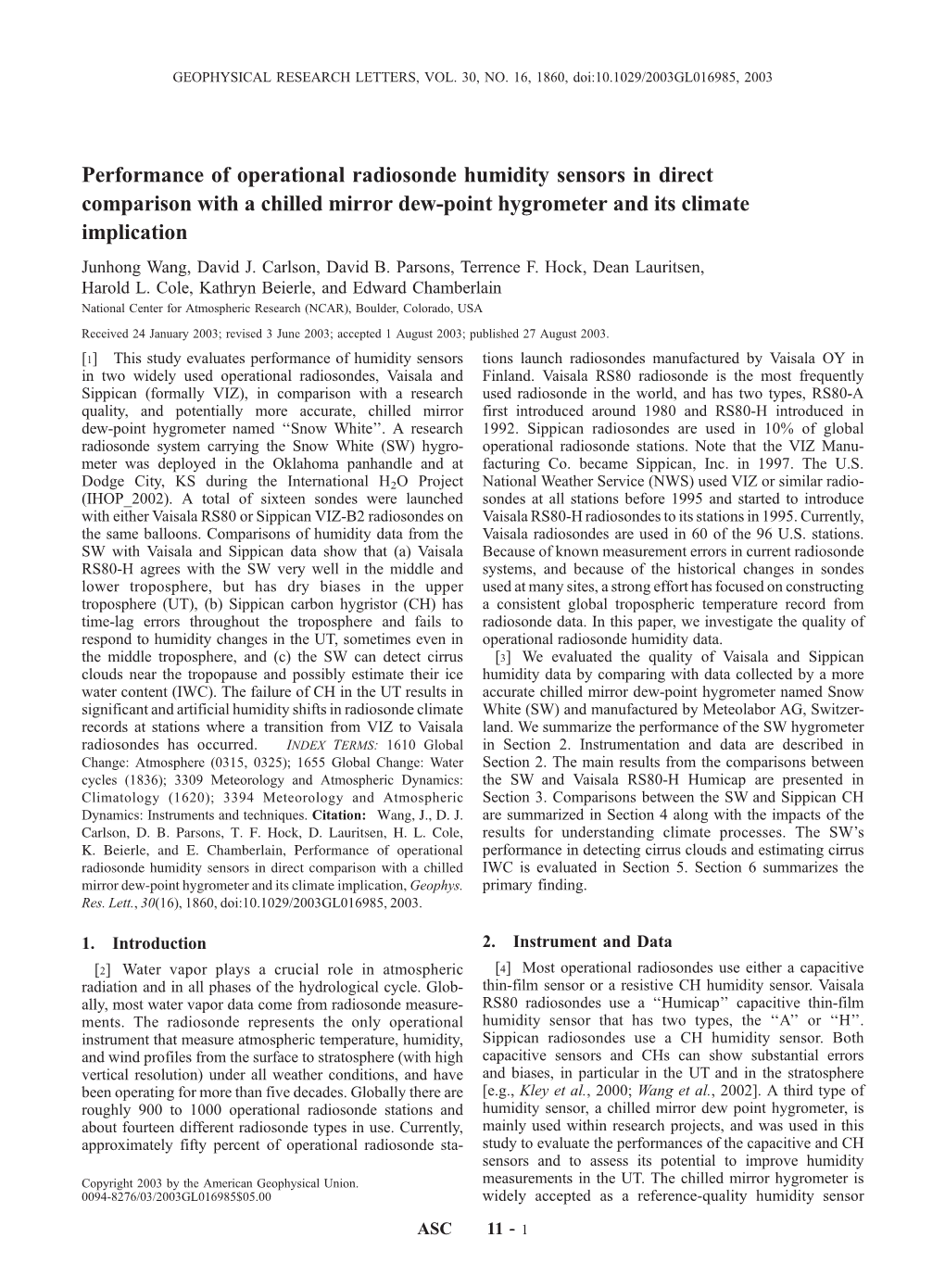 Performance of Operational Radiosonde Humidity Sensors In