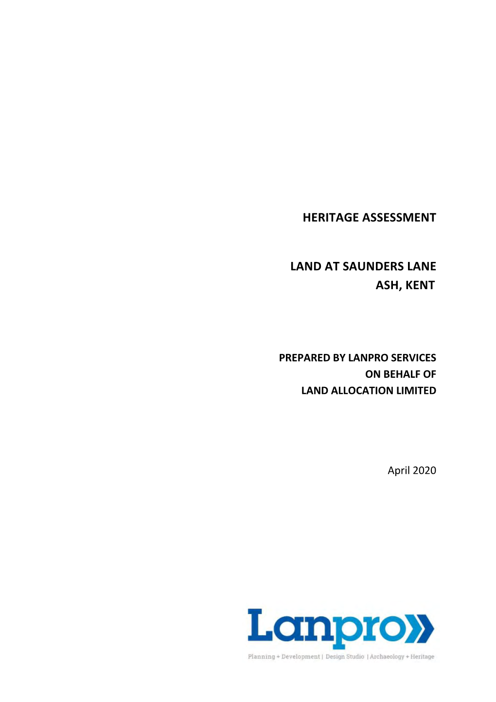 Heritage Assessment Land at Saunders Lane Ash, Kent