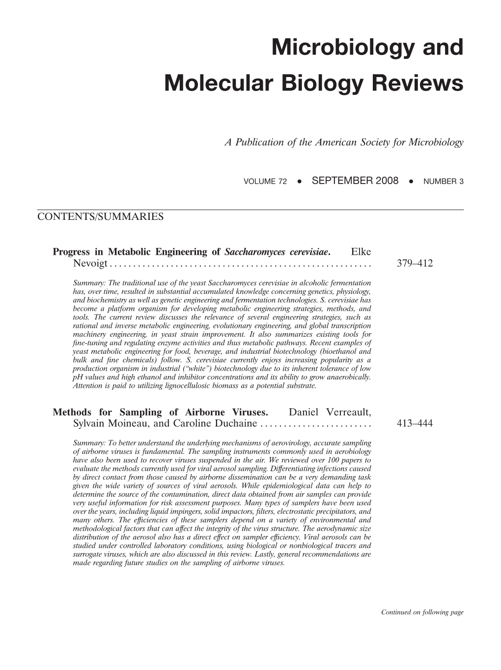 Microbiology and Molecular Biology Reviews