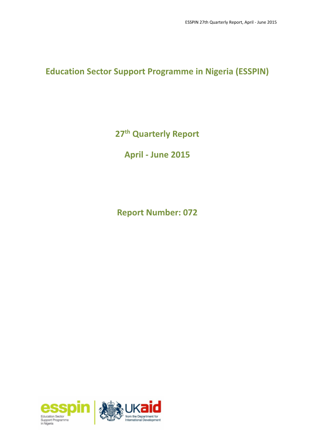 ESSPIN 073 27Th Quarterly Report