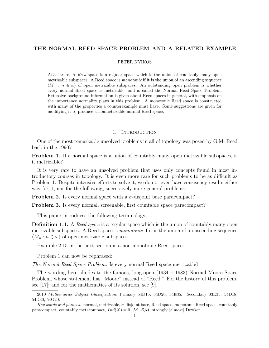 The Normal Reed Space Problem and a Related Example