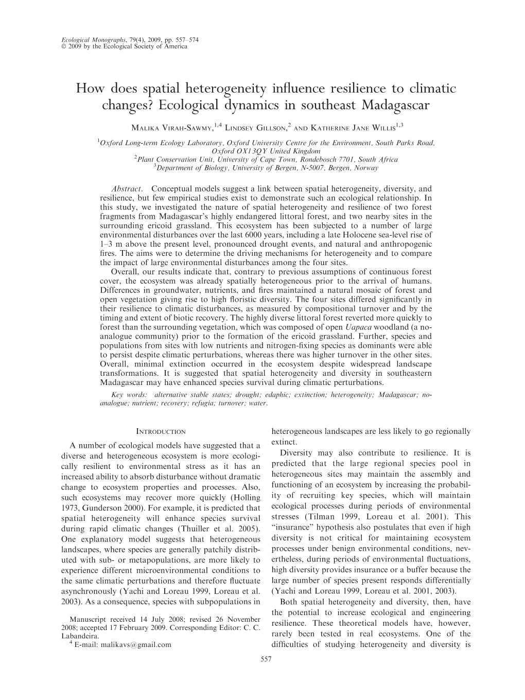 Virah-Sawmy Et Al. 2009. Madagascar CC & Spatial Heterogeneity.Pdf
