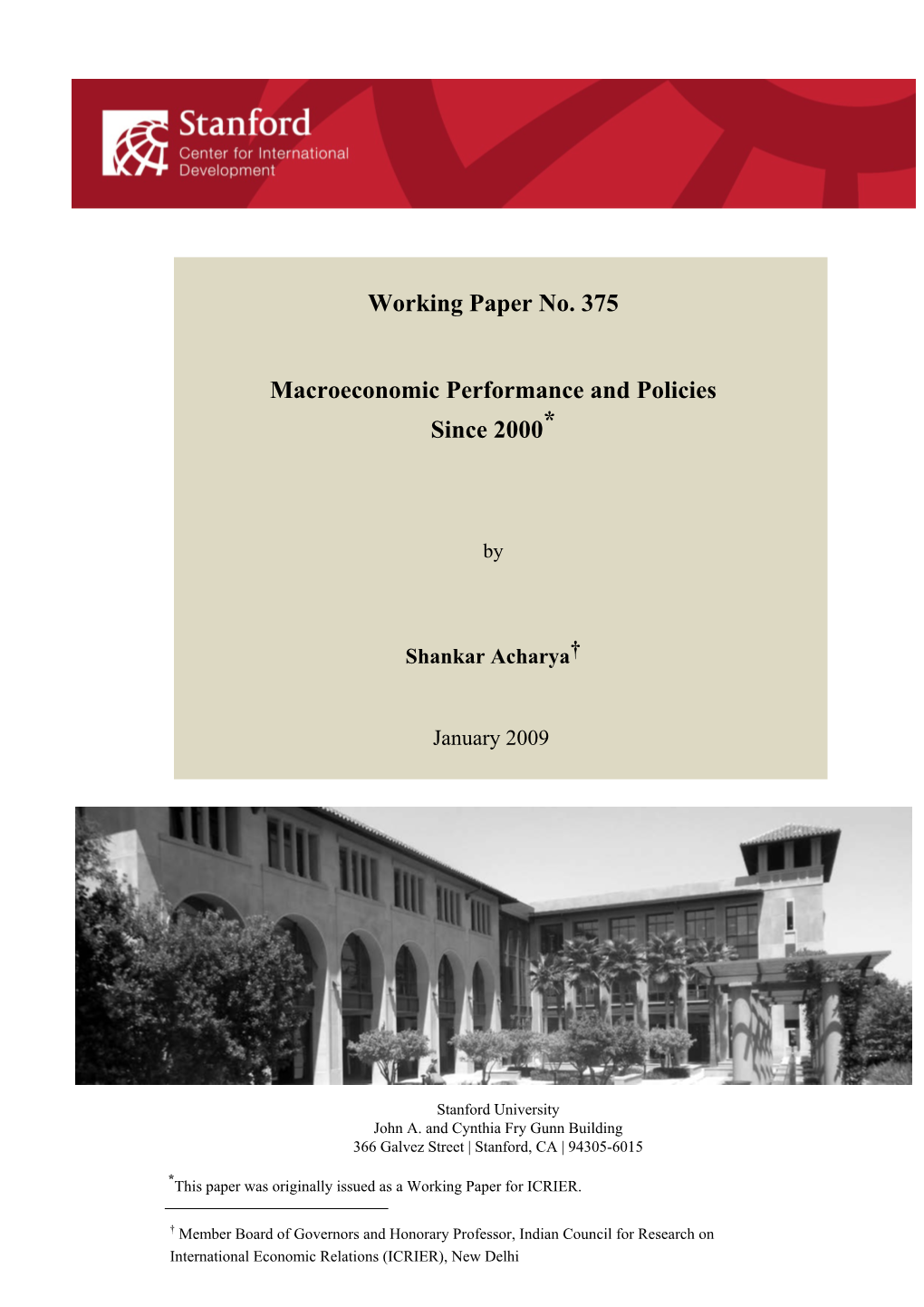 Macroeconomic Policies and Performance, 2001-2008