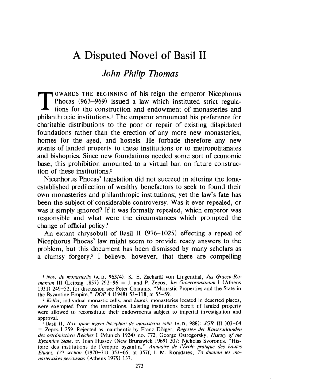 A Disputed Novel of Basil II , Greek, Roman and Byzantine Studies, 24:3 (1983:Autumn) P.273