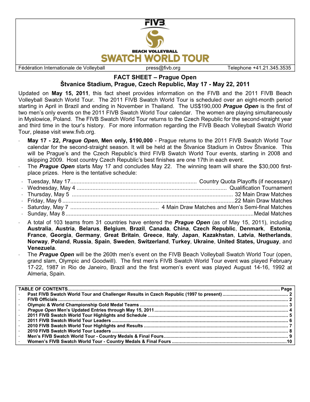 FACT SHEET – Prague Open Štvanice Stadium, Prague, Czech