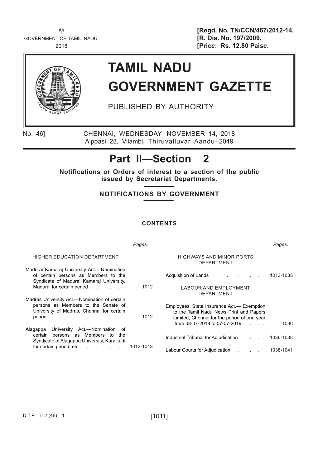 Tamil Nadu Government Gazette