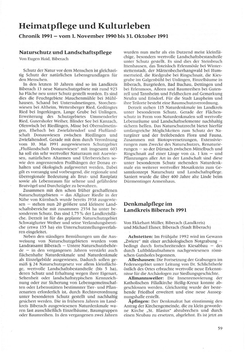 Heirnatpflege Und Kulturleben Chronik 1991- Vom 1.November 1990Bis 31