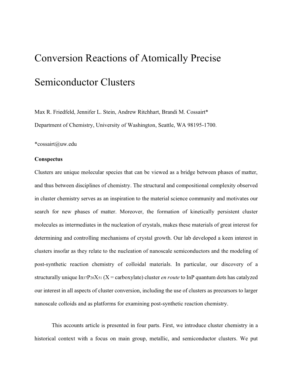 Conversion Reactions of Atomically Precise Semiconductor Clusters